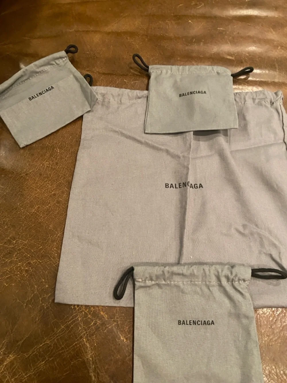 Balenciaga Light Gray Drawstring Pouch Trio excellent for jewelry accessories
